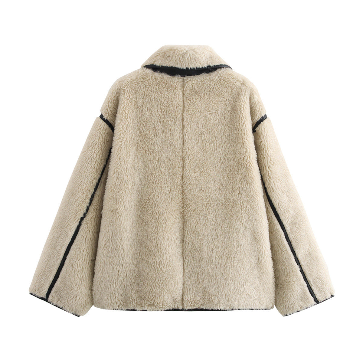 Manteau en peluche à col large avec manches longues et fourrure intégrée