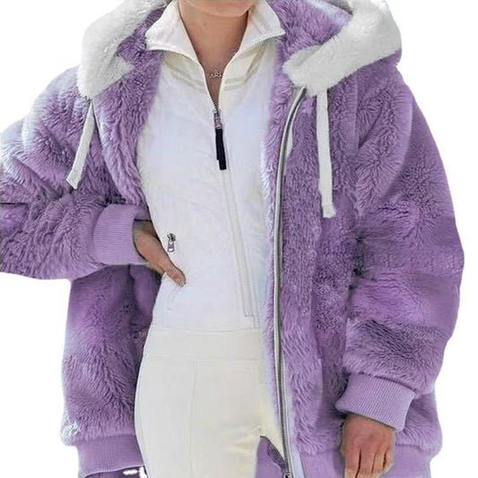 Veste ample en peluche avec capuche et fermeture éclair  Automne et hiver