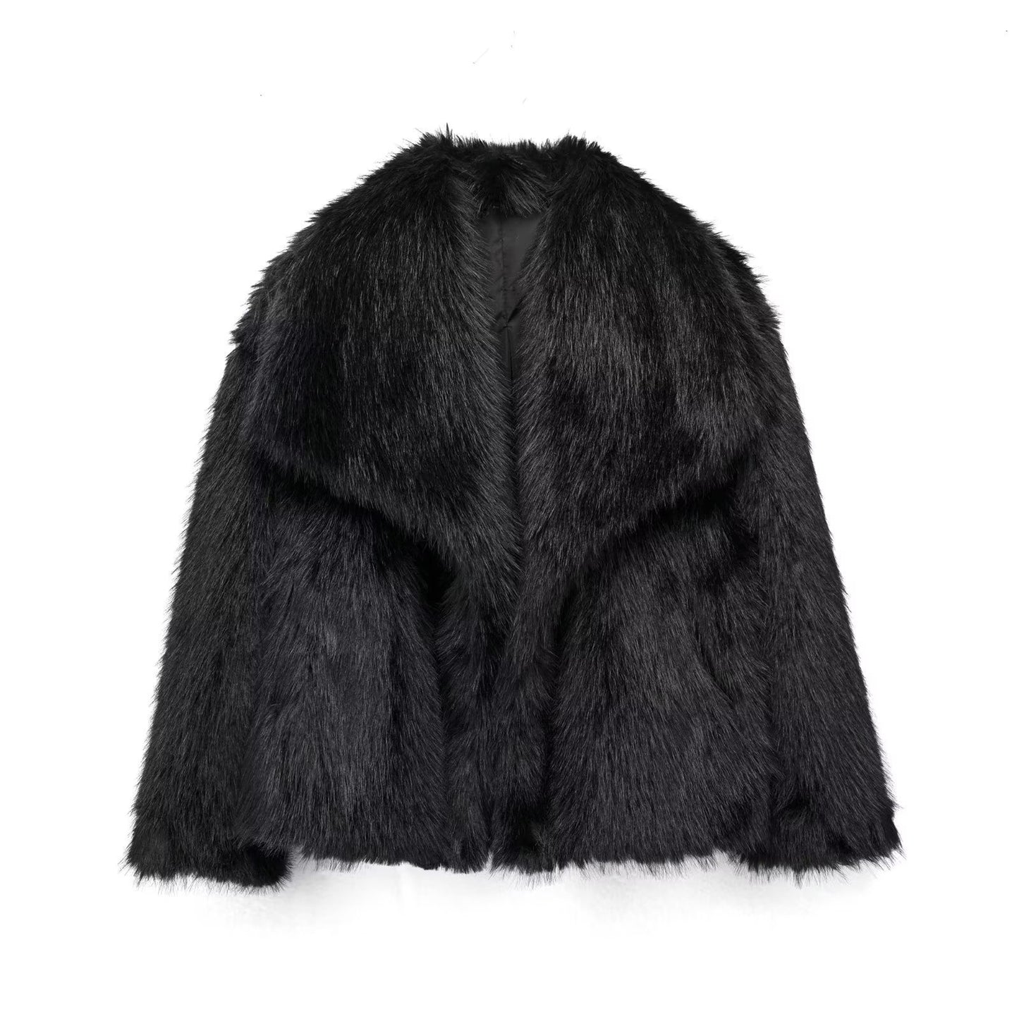 Manteau en peluche d'hiver épais, à manches longues et col à revers