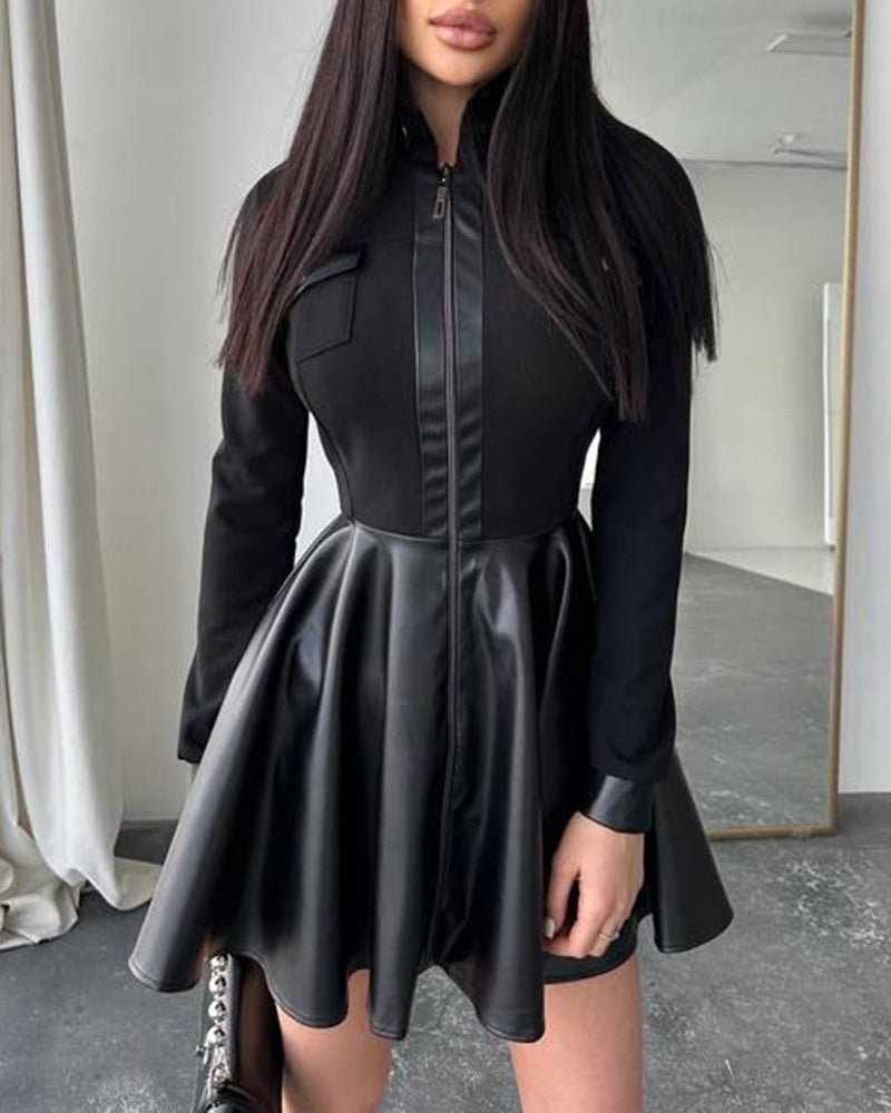 Robe Longue à Manches Longues en Cuir pour Femme