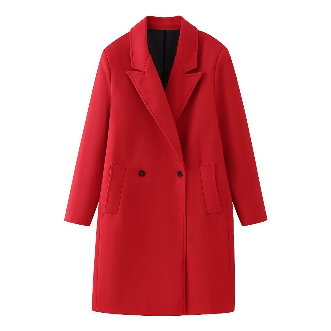 Manteau long rouge à double boutonnage