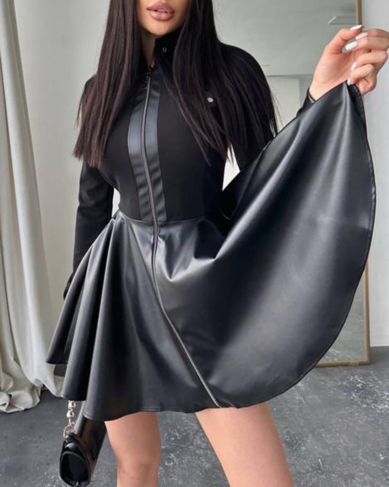 Robe Longue à Manches Longues en Cuir pour Femme