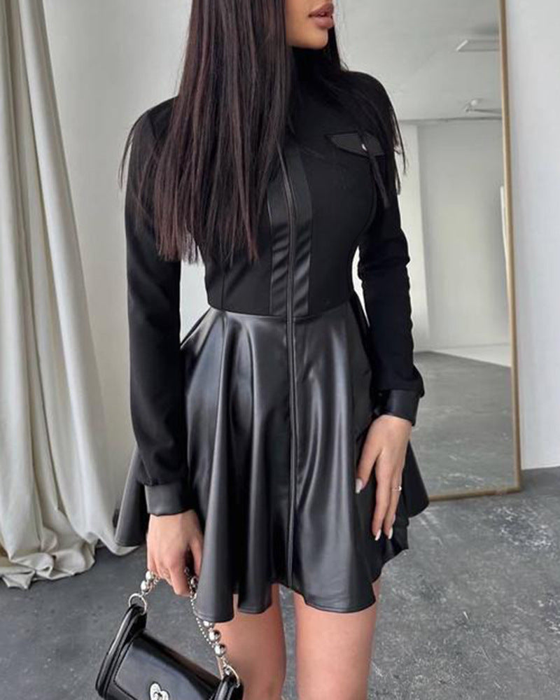 Robe Longue à Manches Longues en Cuir pour Femme