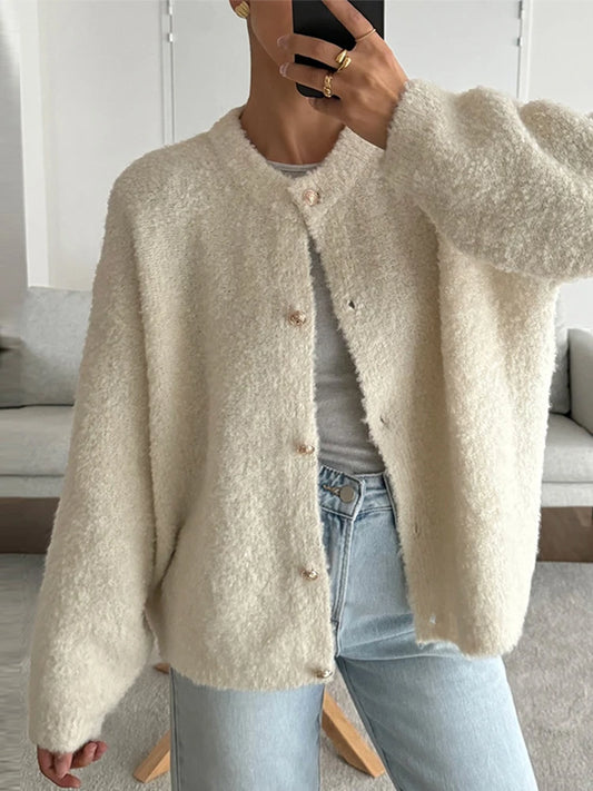 Vintage Knitted Cardigan Women Elegant O-neck Single Breasted Jumpers Lady 2024 Autumn Winter Fashion Warm High Street Sweaters