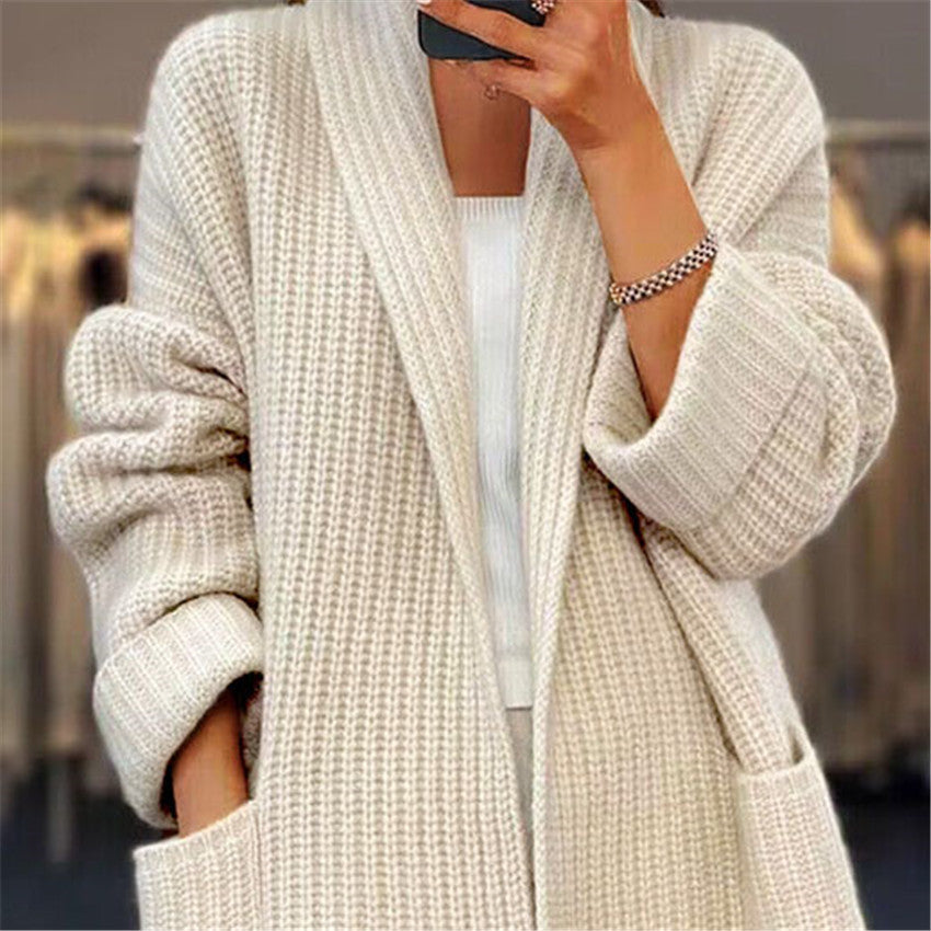 Cardigan Tricoté à Poches Style Décontracté