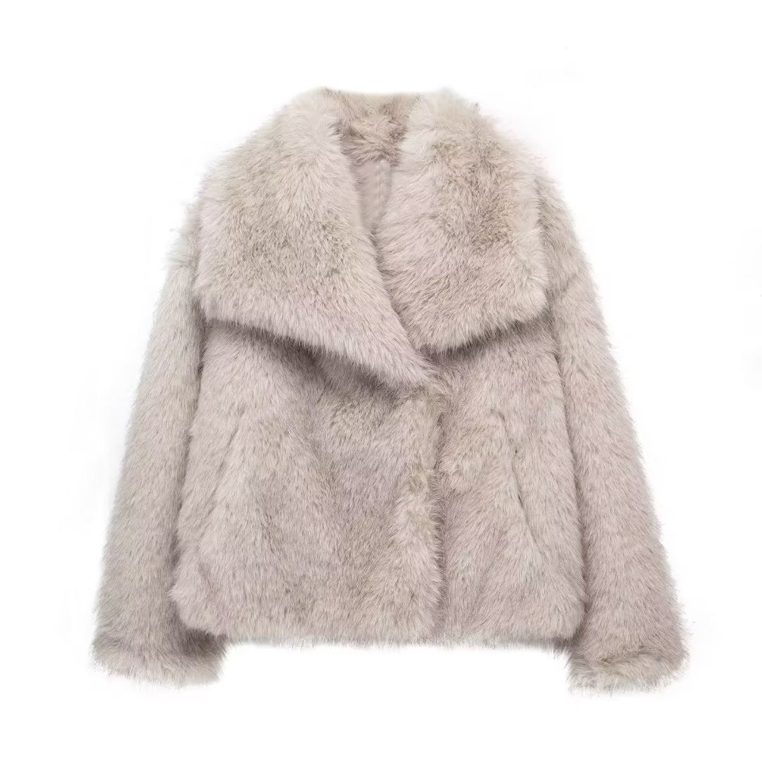 Manteau en peluche d'hiver épais, à manches longues et col à revers