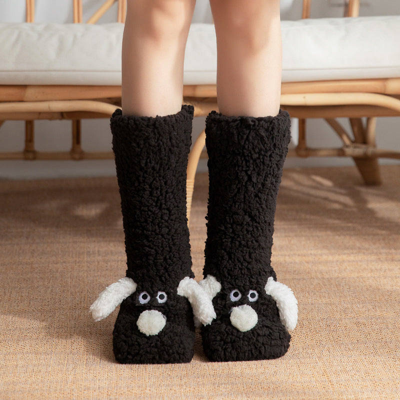 Chaussettes d'hiver chaudes en fausse fourrure avec design de chien cartoon